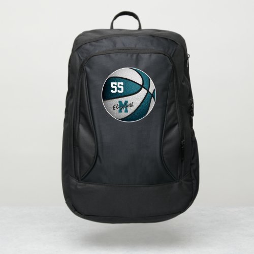 girly sporty teal white basketball personalized port authority backpack