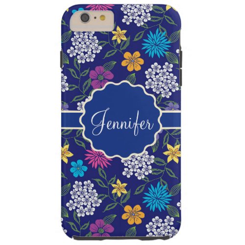 Girly Spring and Summer Wild Flowers on blue name Tough iPhone 6 Plus Case