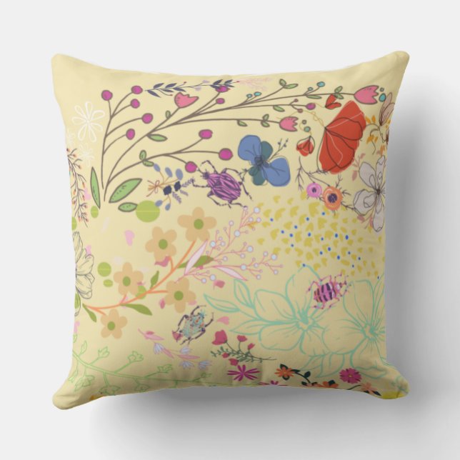 Girly Spring Floral Creme  Outdoor Pillow (Back)