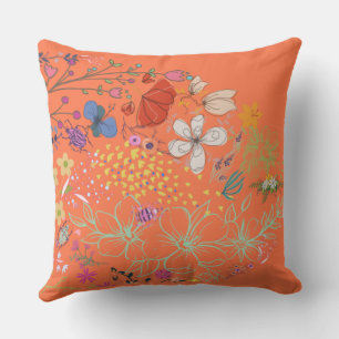 Girly Spring Floral Faded Orange Outdoor Pillow