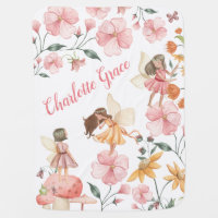 Girly Spring Floral Forest Fairy Nursery Baby Blanket