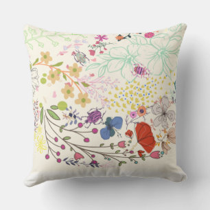 Girly Spring Floral Ivory Outdoor Pillow