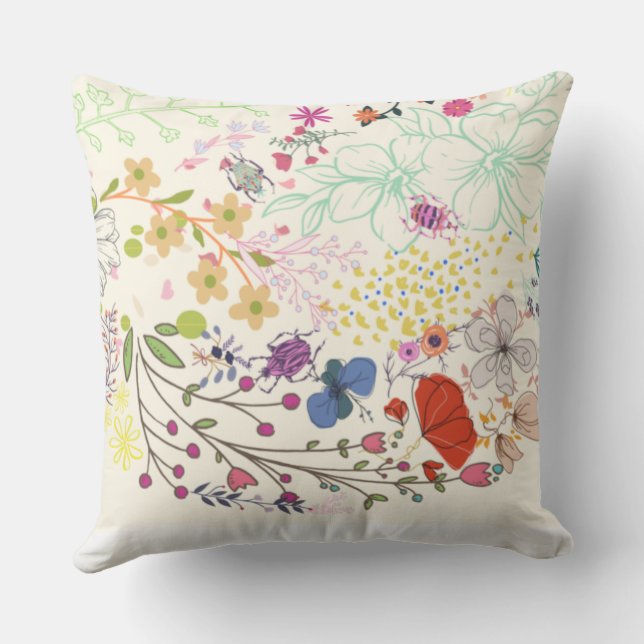 Girly Spring Floral Ivory  Outdoor Pillow (Back)