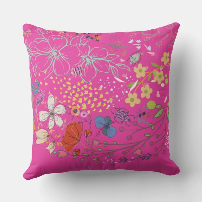 Girly Spring Floral Violet  Outdoor Pillow (Back)