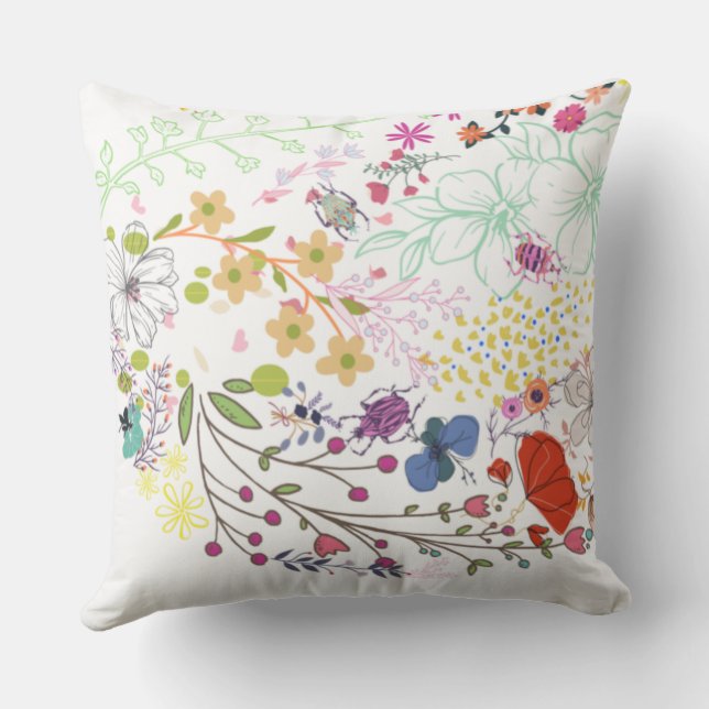 Girly Spring Floral White  Outdoor Pillow (Back)