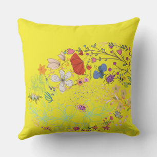Girly Spring Floral Yellow Outdoor Pillow