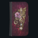 Girly Steampunk Phone Wallet<br><div class="desc">Cool steampunk design with girly edginess featuring roses,  metallic swirls and jewels on a deep burgandy damask background. Dimensional effects are achieved digitally,  actual product has flat surface.</div>
