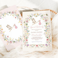 Girly Stork Wildflower Garden Girl Baby Shower
