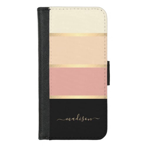 Girly Striped Rose Gold Pallet Script Name iPhone 87 Wallet Case