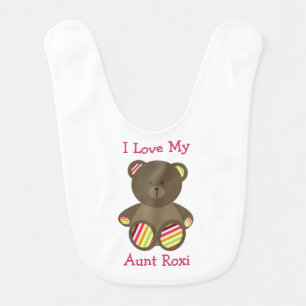 Girly Striped Teddy Bear Personalized "I Love My" Bib