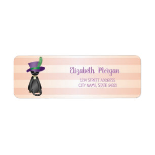 Girly Striped,Whimsical Cat ,Kitty Address Label