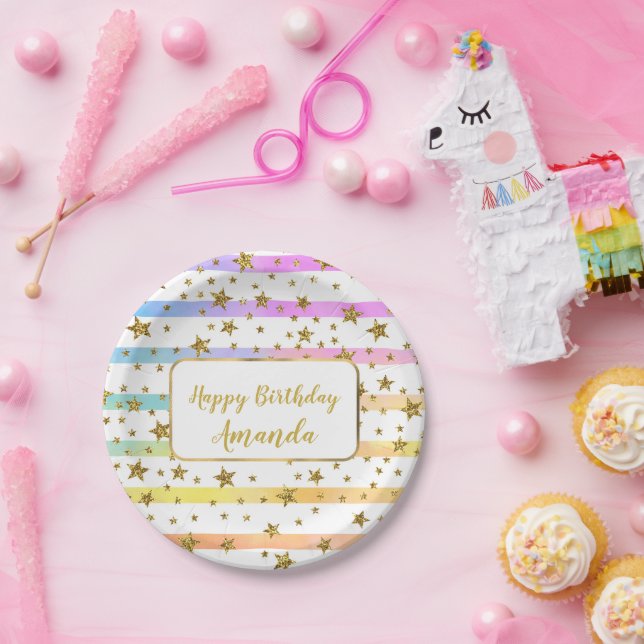 Girly stripes and stars  personalized paper plates (Party)