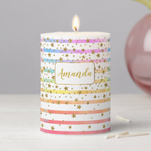 Girly stripes and stars personalized pillar candle