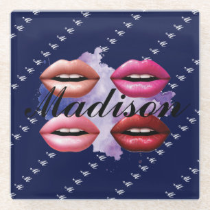 Girly Style Lips Beauty Custom Personalized Glass Coaster