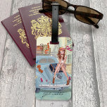 Girly Stylish Blue car Vacation Girls Travel Paris Luggage Tag<br><div class="desc">A stylish girly label for your vacation trip to hang on your travel luggage,  with a girl traveling in Paris</div>