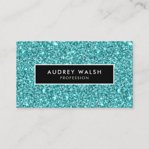 Girly Stylish blue Glam glitter and Black Business Card