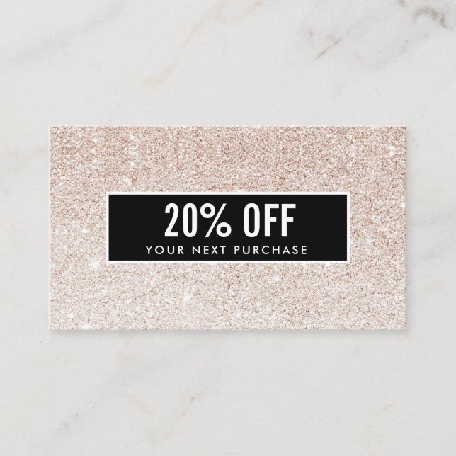 Girly Stylish Champagne Glitter Black Coupon Card (Front)
