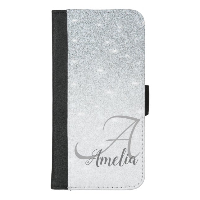 Girly Stylish Crystal Silver Glitter Sparkles chic iPhone Wallet Case (Front)