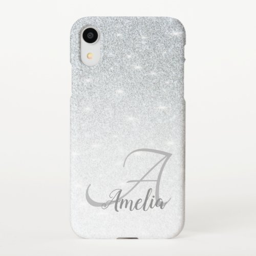 Girly Stylish Crystal Silver Glitter Sparkles Name iPhone XR Case