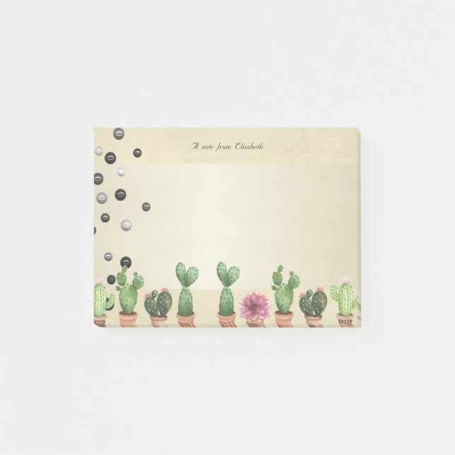 Girly Stylish Elegant Cactus,Pearls -Personalized Post-it Notes (Front)
