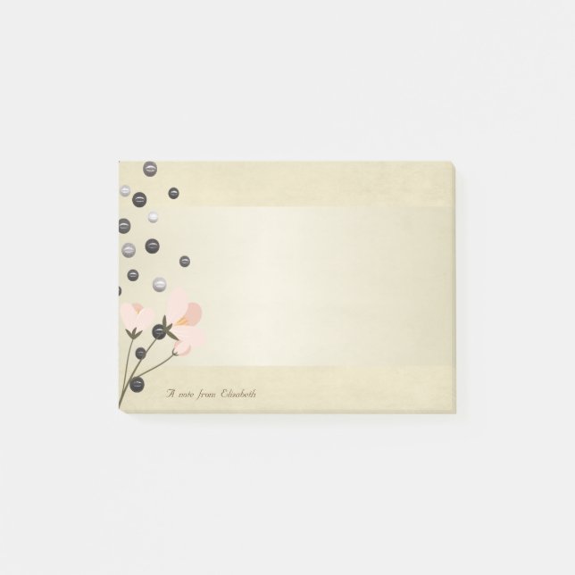 Girly Stylish Elegant Flowers,Pearls -Personalized Post-it Notes (Front)