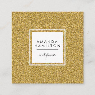 Girly Stylish Fashion Gold Glitter + white square Square Business Card