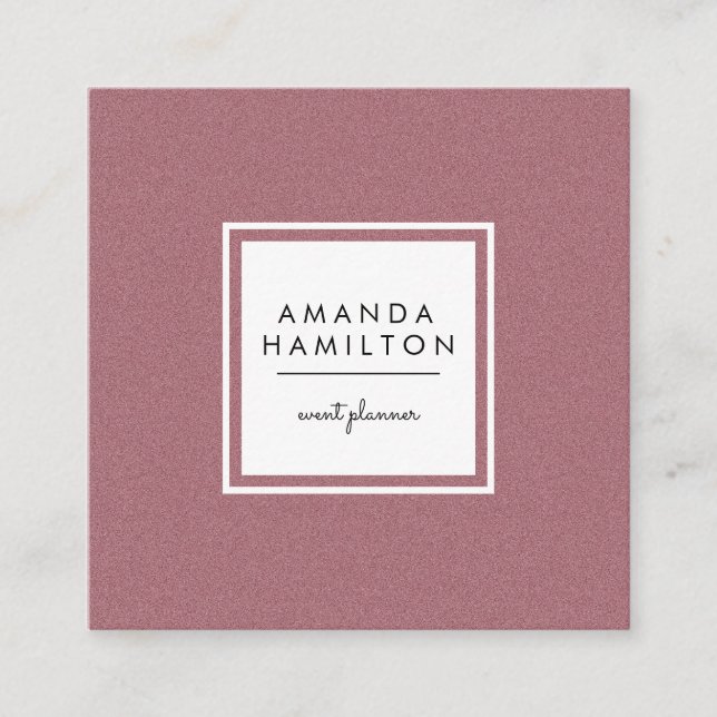 Girly Stylish Fashion ROSE GOLD + white square Square Business Card (Front)