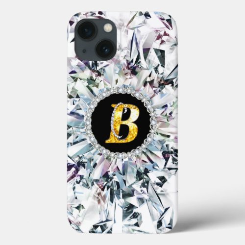 Girly Stylish faux Crystal Gold Bling letter B iPhone 13 Case