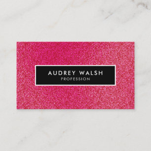 Girly Stylish Faux Magenta Glitter Black Business Card