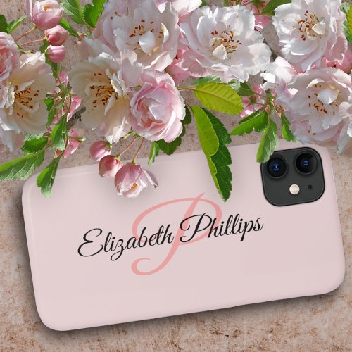 Girly Stylish Misty Rose  Monogram Letter iPhone 11 Case