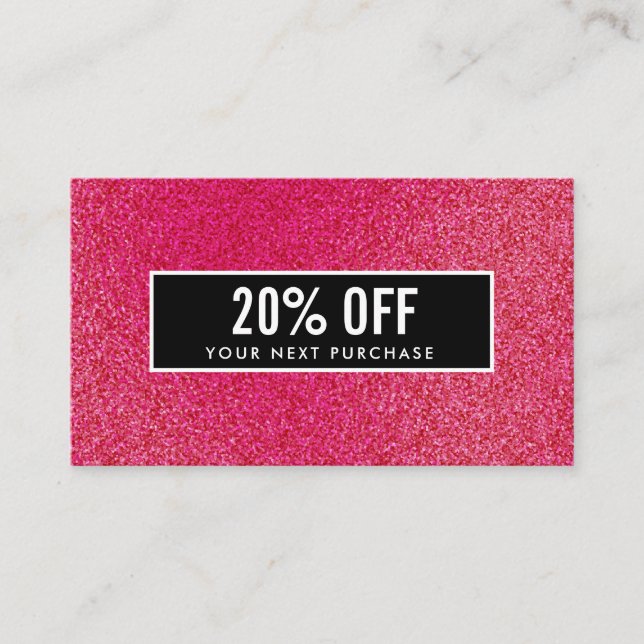 Girly Stylish Raspberry Glitter Black Coupon Card (Front)