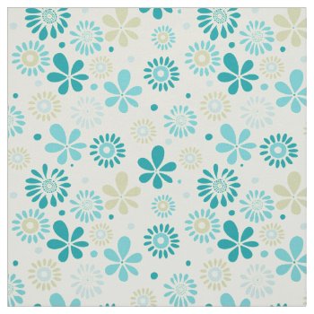 Girly Stylish Teal Blue Daisy Floral Pattern Fabric by ZeraDesign at Zazzle