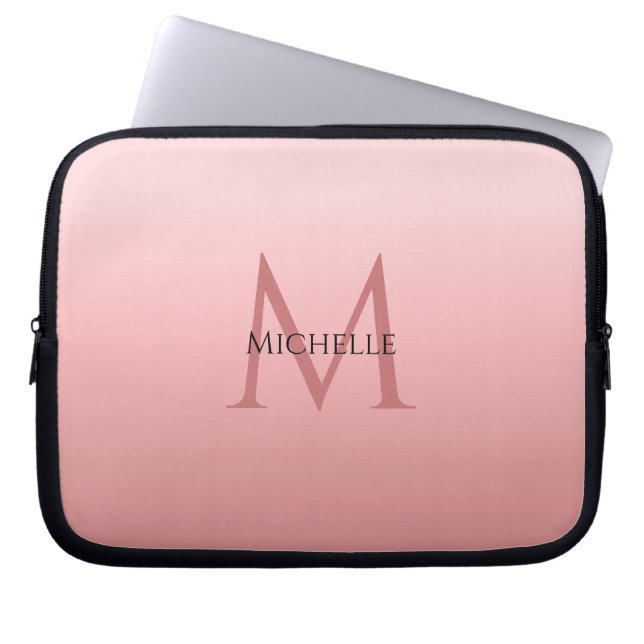 Girly Stylish Trendy Rose Gold Template Monogram Laptop Sleeve (Front)