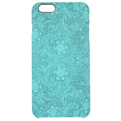 Girly Suede Leather Floral Design Turquoise Blue Clear iPhone 6 Plus Case
