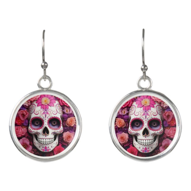 Girly Sugar Skull Earrings (Front)