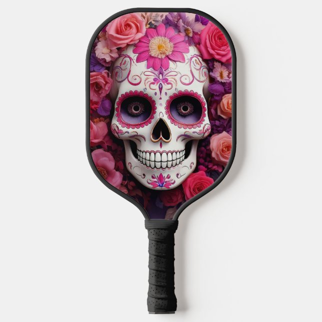 Girly Sugar Skull Pickleball Paddle (Front)