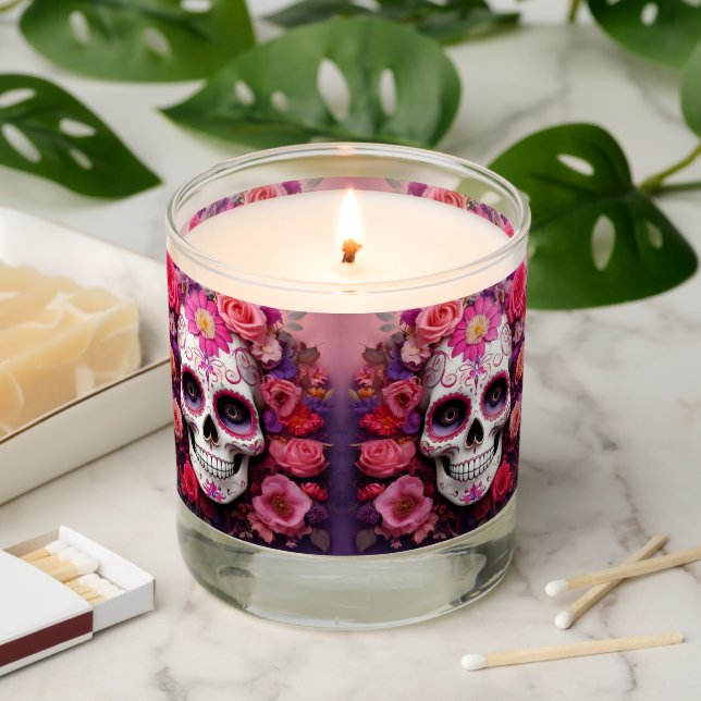 Girly Sugar Skull Scented Jar Candle (Lit)