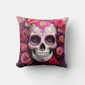 Girly Sugar Skull Throw Pillow