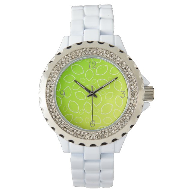 girly summer fresh green yellow lemon pattern watch (Front)