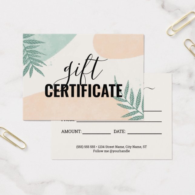 Girly Summer Palm Leaves Business Gift Certificate (Office)