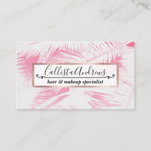 Girly Summer Pink White Tropical Palm Tree Fronds Business Card