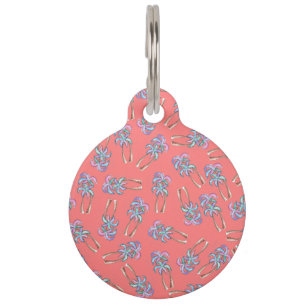 Girly Summer Tropical Palm Trees Pattern on Coral Pet ID Tag