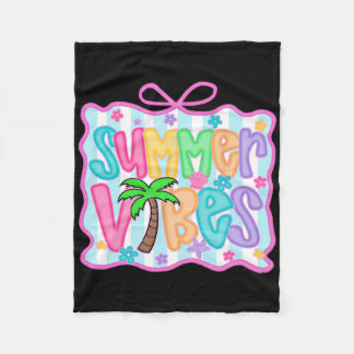 Girly Summer Vibes Coquette Bow Beach Vacation Fam Fleece Blanket