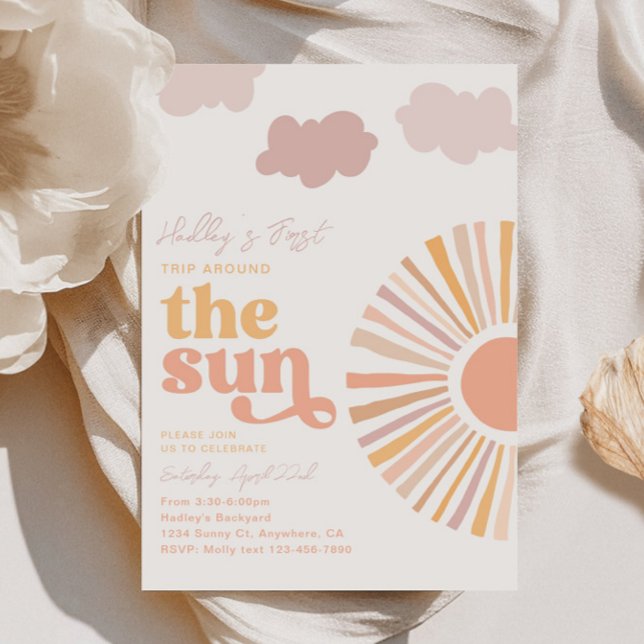 Girly Sun First Birthday Invitation (Creator Uploaded)