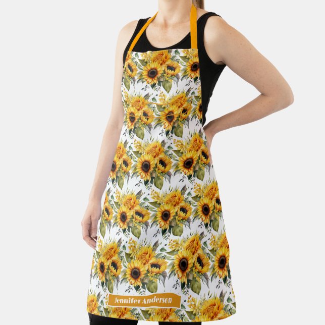 Girly Sunflowers Floral  Apron (Insitu)