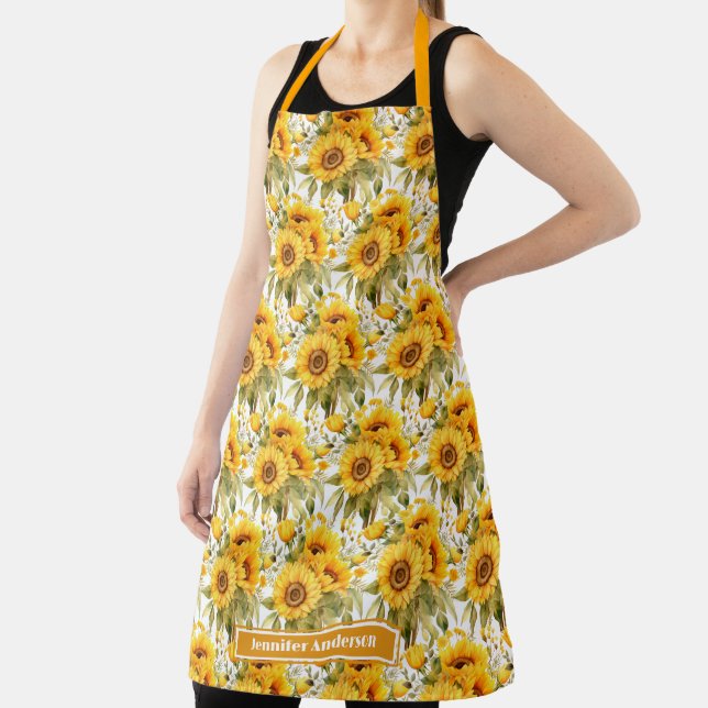 Girly Sunflowers Floral  Apron (Insitu)