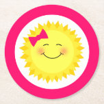 Girly Sunshine Party Round Paper Coaster<br><div class="desc">Brighten up your little sunshine's special day with the Girly Sunshine Party Paper Coaster designed by Enchantfancy Design Company. These cute round coasters feature a smiling sun wearing a pretty pink hair bow. It will add a happy dose of sunshine to sun themed birthday parties.</div>
