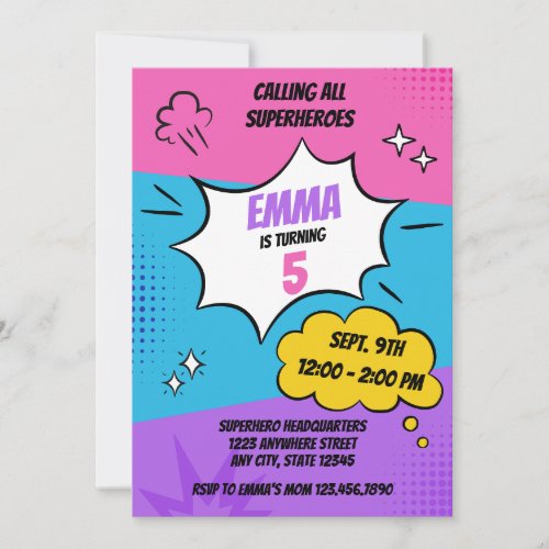 Girly Superhero Birthday  Invitation