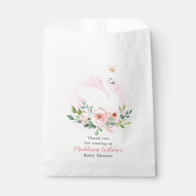Girly Swan Princess Baby Shower Favor Bag (Front)