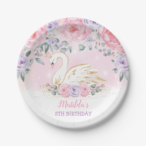 Girly Swan Princess Pink Purple Birthday Party Paper Plates